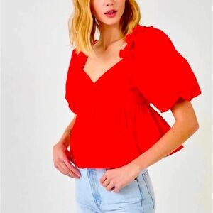 Karlie boutique puff shoulder babydoll peplum top size medium